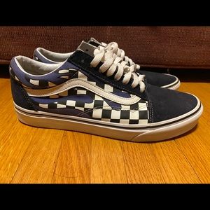 Vans Old Skool Checkered White & Navy w/ Flame